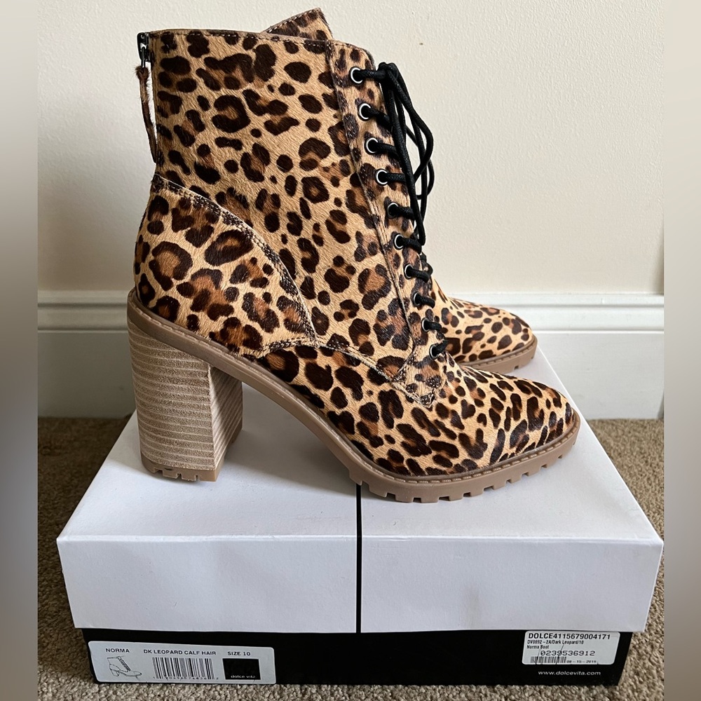 NIB – Dolce Vita Norma Lace-Up Boots – Dark Leopard Calf Hair – Size 10M